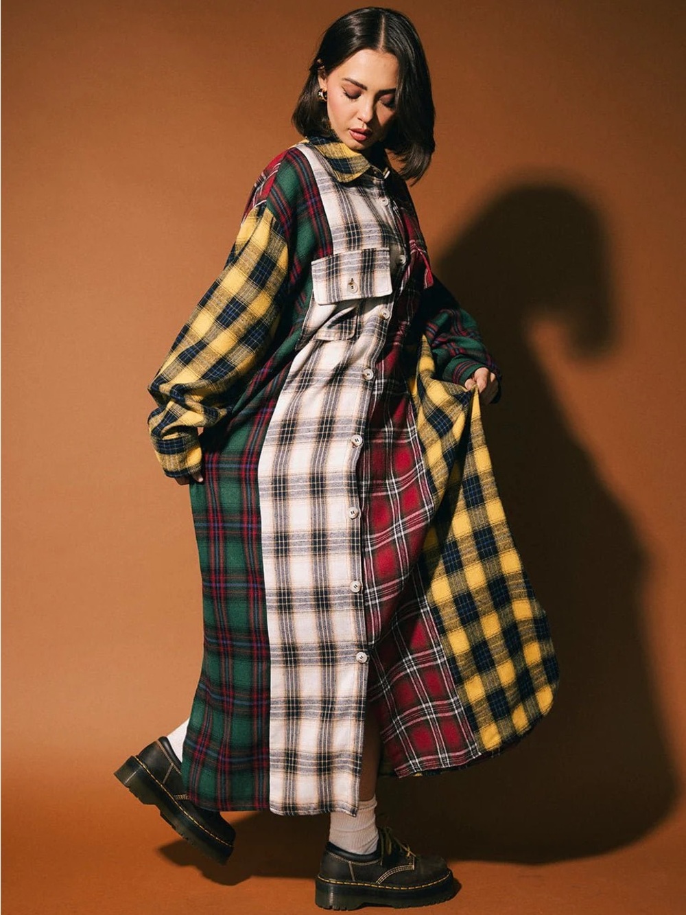Dressed in LALA Grunge Goddess Flannel in Mixed Patch Plaid - Picture 5 of 8